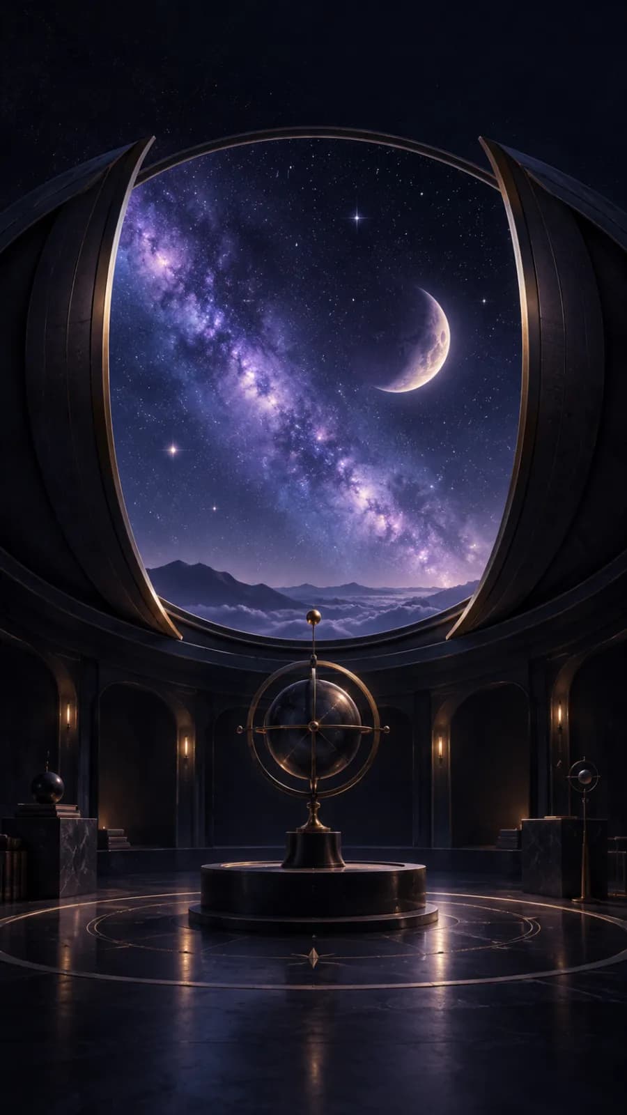 An observatory opening toward a violet night sky